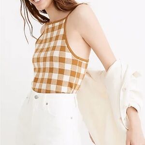 MADEWELL Gingham Apron Sweater Tank -XS in Antique Gold EUC